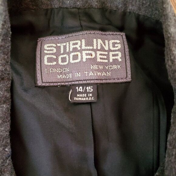 Wool Open Blazer Jacket L Mandarin Collar Front Tuxedo Pleats Puff Sleeves Gray - Picture 5 of 7